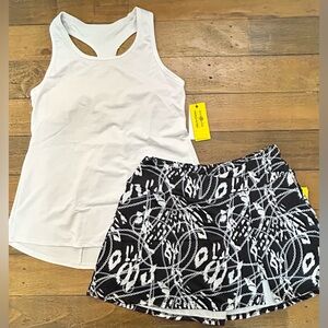 Eleven by Venus Williams Set of Black and White Tennis Skort and white tank top